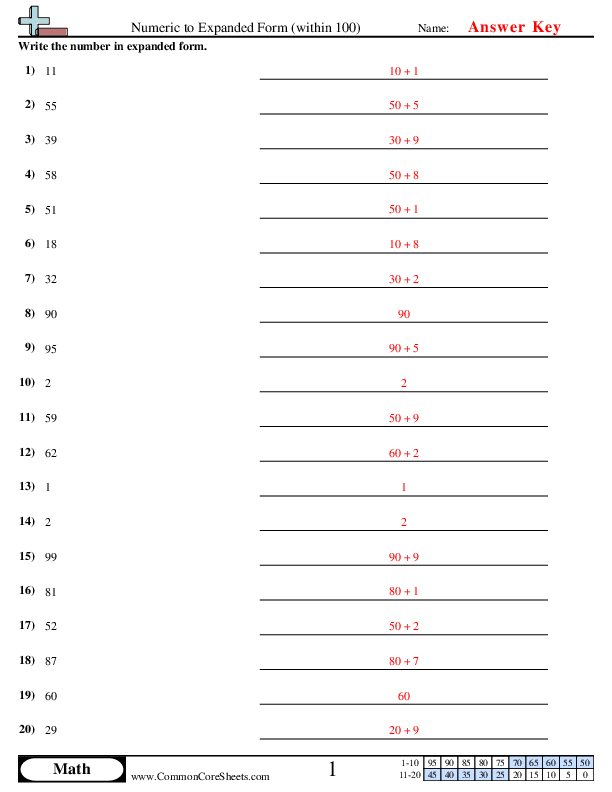  - Numeric to Expanded (within 100) worksheet